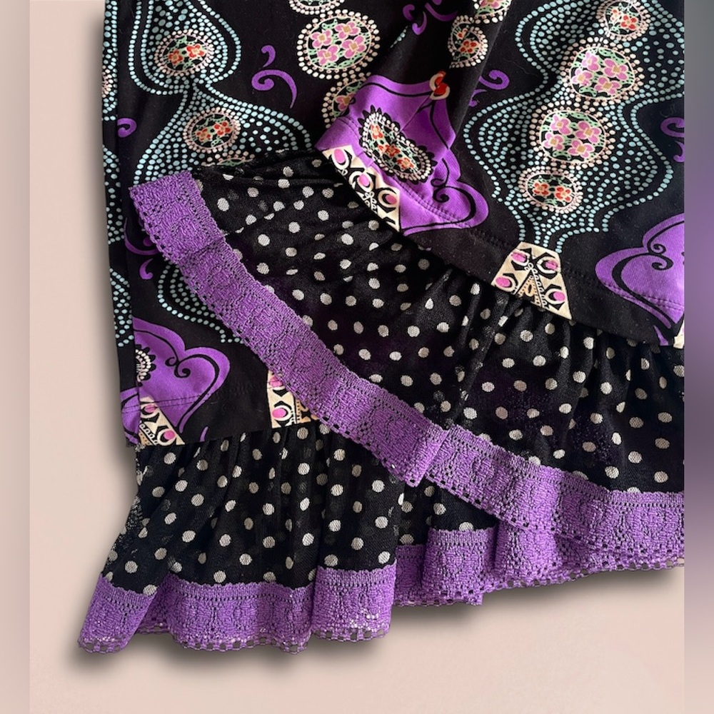 VTG California Dynasty 70s Hippie Polka Dot Pattern Dress Slip in Purple & Black - Picture 7 of 10
